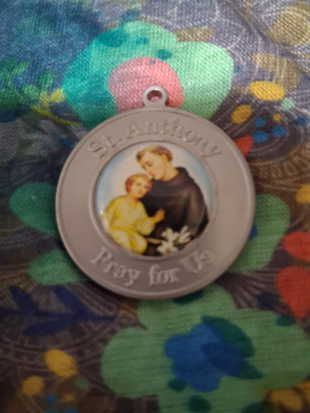 Source Unknown Silver St. Anthony Religious Pendant with Multicolor Image